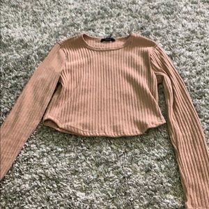 Ribbed brown long sleeve crop top
